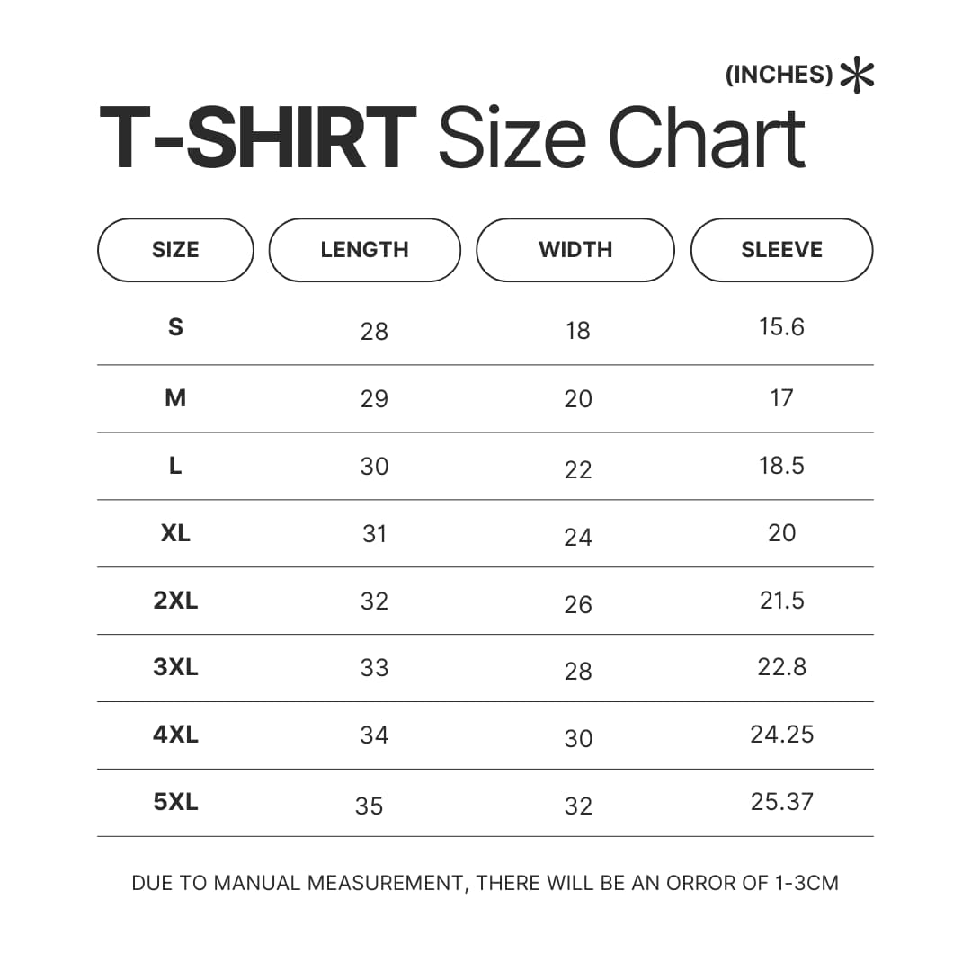T shirt Size Chart - Apex Legends Merch