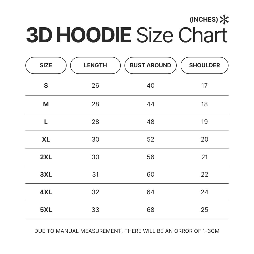 3D Hoodie Size Chart - Apex Legends Merch