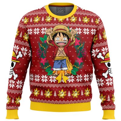 Monkey D Luffy Christmas OP Ugly Christmas Sweater FRONT mockup - Apex Legends Merch
